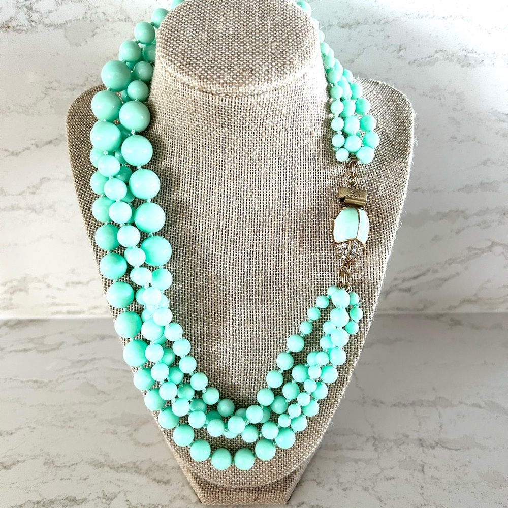 J Crew Seafoam Green Mint Bead Necklace with Ladybug Clasp
